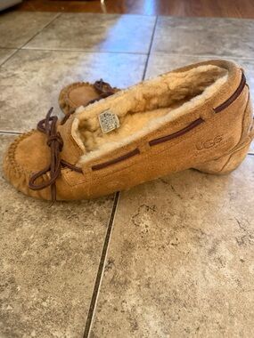 UGG Tan Suede Shearling Moccasin Slippers